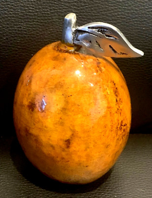 GOURD With PEWTER  Leaf & Stem Accent 6 Inches Tall Resin Glaze  EXCELLENT!!