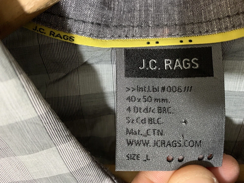 Camisa de vestir gris de manga larga con bolsillo a rayas grandes con botones J.C. Rags para hombre Foto 3 de 4