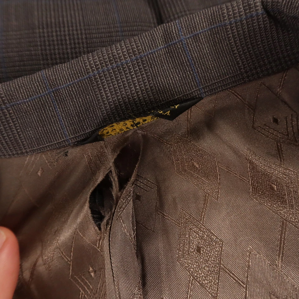 VTG Prince of Wales Check Suit XL Gray Blue Glen Plaid 100% Wool 46L 38x32 - Image 4 of 4