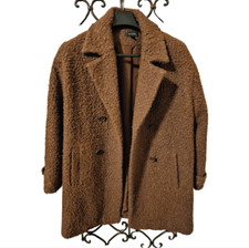 Halogen Shearling Teddy Double Breasted Coat Brown- Size Large