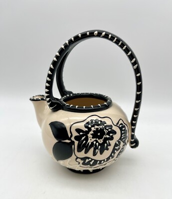 2012 Blue Sky Heather Goldminc Black Ivory Moriage Raised Flower Creamer Pot