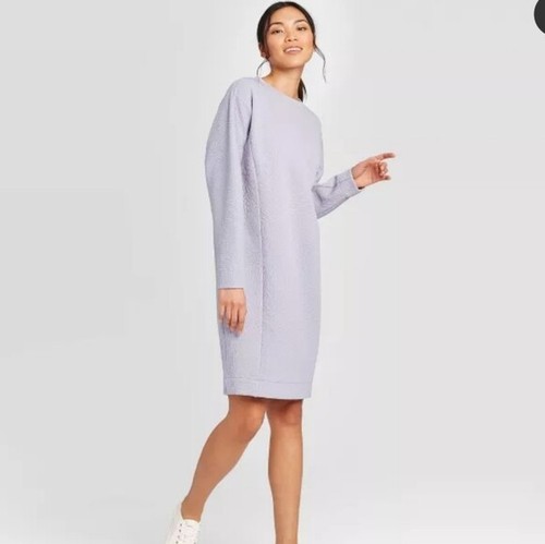 Long Sleeve Boxy Crewneck Sweater Dress 
