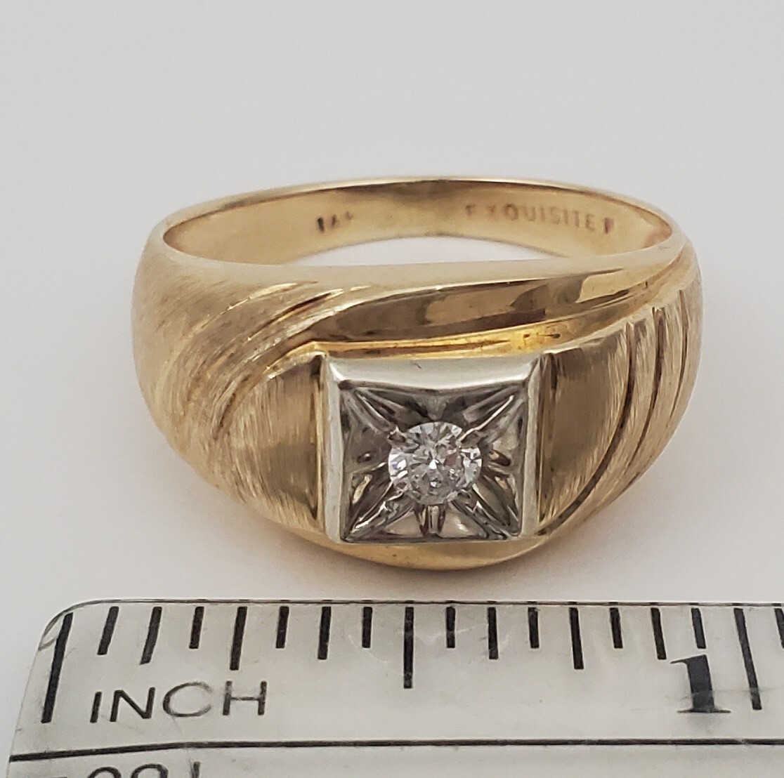 Natural Diamond Solitaire set 14k Solid Yellow Go… - image 7