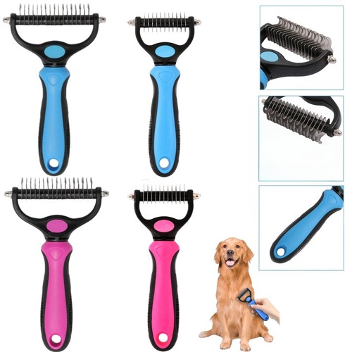 2PCS Pet Grooming Brush 2 Sided Shedding Dematting Brush Comb Pet Undercoat Rake