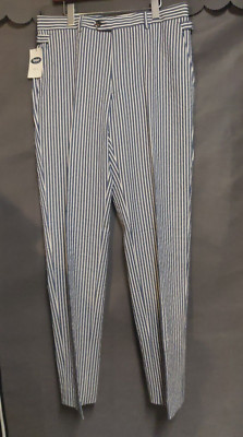 Italian Luxury Men's Trousers, Handmade Equipage NWT Blue Pinstriped
