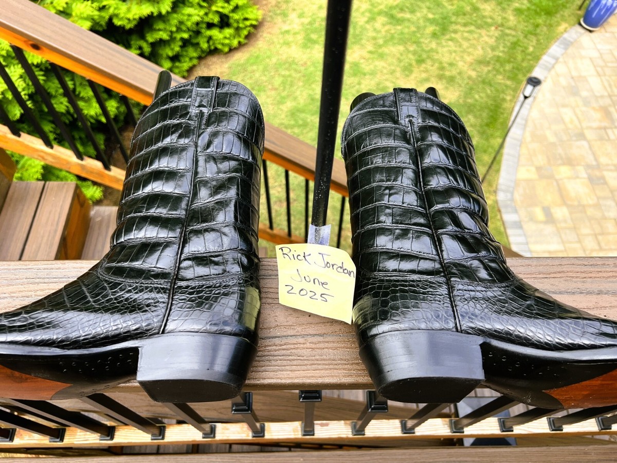 NEW $550 Justin Boots Golf Shoes!  8.5 W  Black  Handcrafted Alligator & Leather Justin Full Black Alligator Cowboy Boots in Men main image 2