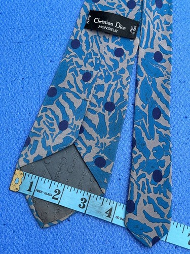 Authentic Christian Dior Camo Polka Dot Design On Blue 100% Silk Necktie Tie - Picture 12 of 14