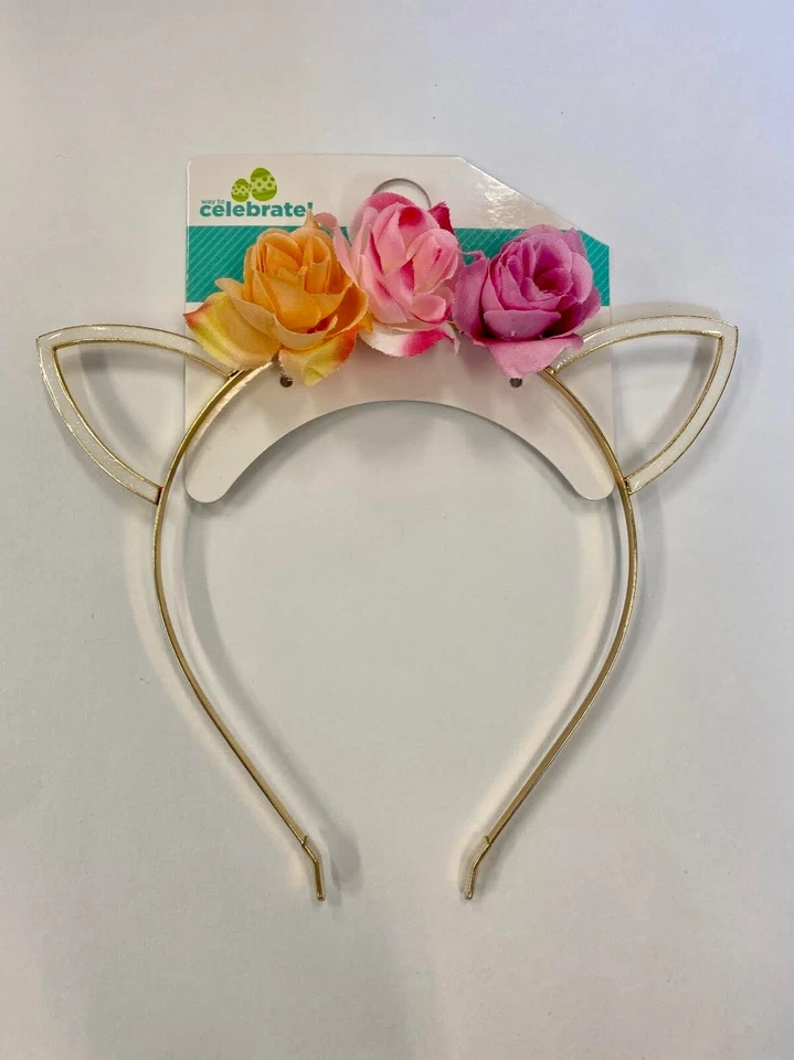  floral headband gold with pink and orange roses Easter spring  - Image 2 of 2