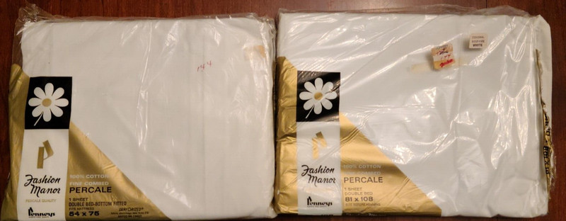 Vintage JC Penny Flat Fitted Sheet Fashion Manor White Double Bed Sheets Percale