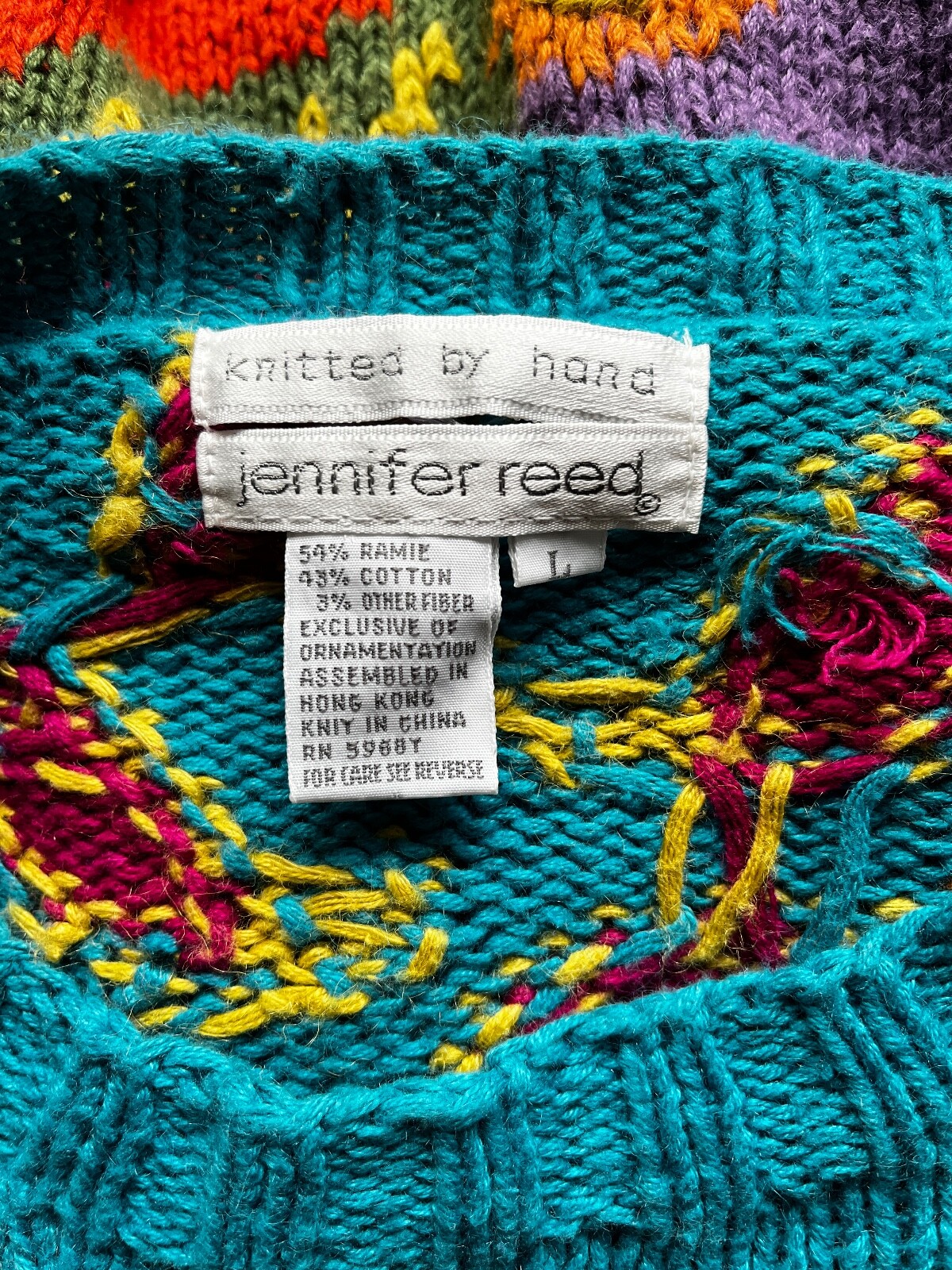 Vtg Jennifer Reed Sweater L Hand Knit Embellished Paisley Sequins Bold ...