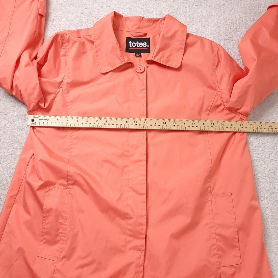 Totes Womens Orange Long Sleeves Pockets Button Up Rain Coat Large - Image 2 of 4