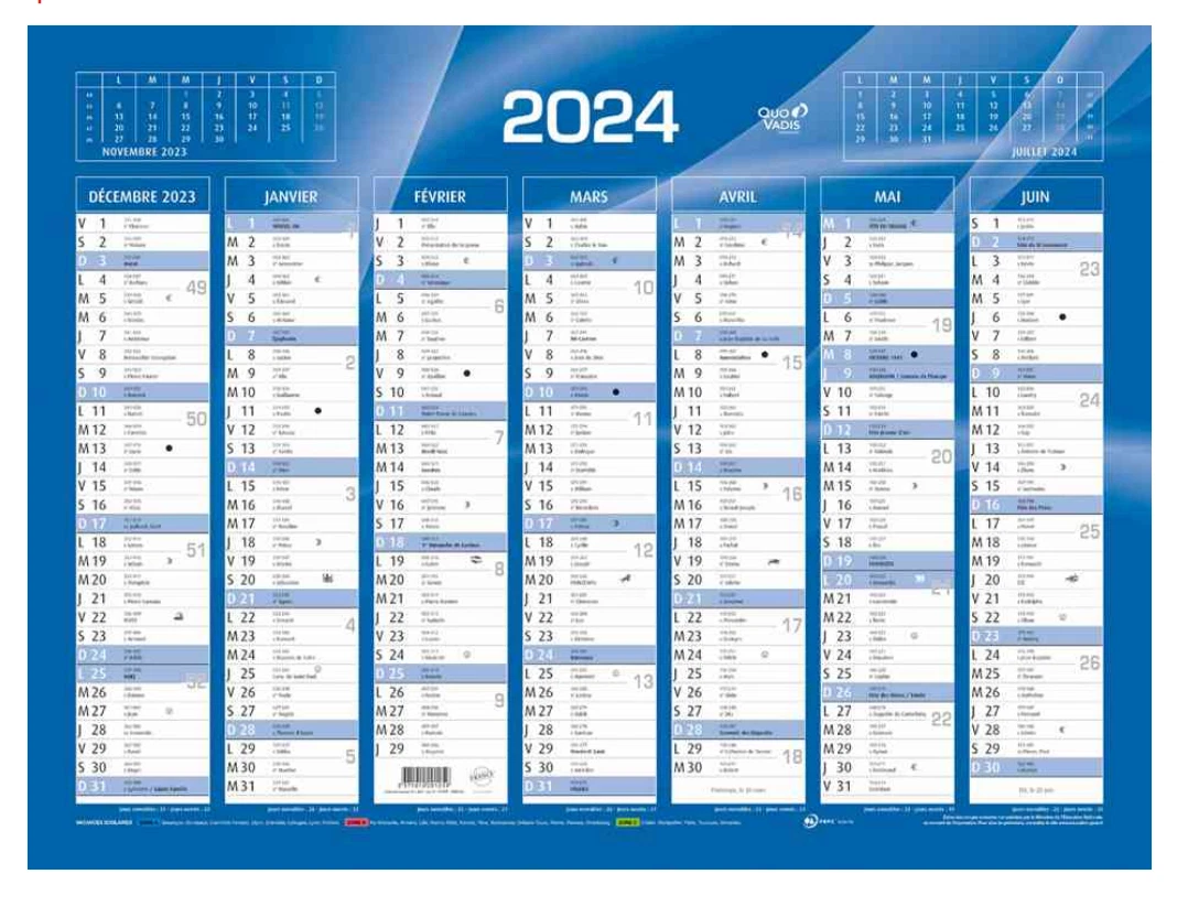 QUO VADIS 1 Calendrier Semestriel 2024, Format: 13,5x18 cm Coloris