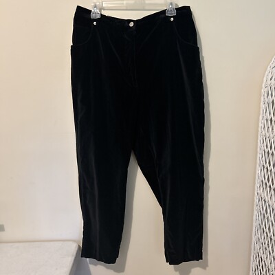 Susan Bristol Velveteen Pants Women s 18W Black Front Zip Straight Elastic Back
