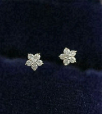 0.25CT Round Women's Flower Stud Earrings Natural GH/SI Diamond 14k White Gold