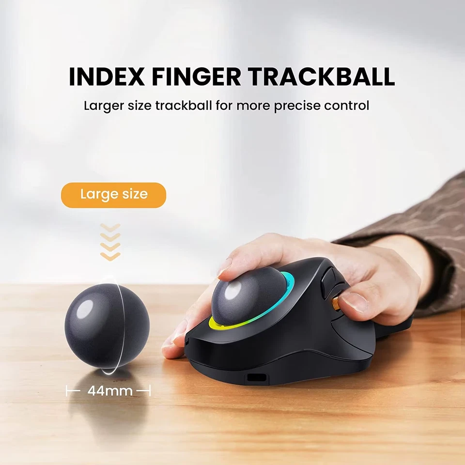RGB Backlit Wireless Trackball Mouse - Bluetooth, 2.4GHz, USB-C Rechargeable UK - Image 2 of 4