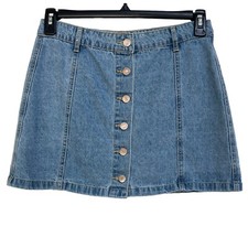 Forever 21 Denim SZ 29 Mini Denim Jean Skirt Button-Up Light Wash Cotton Blue