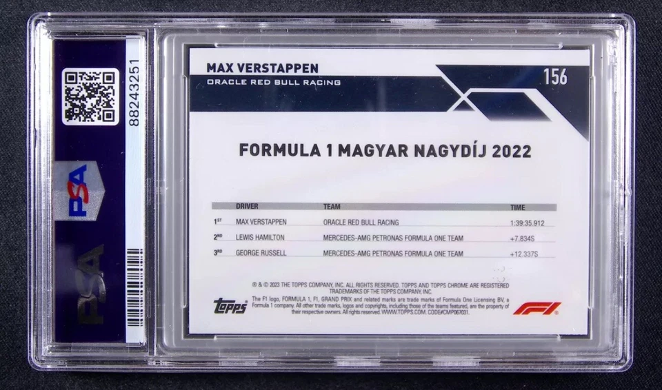 2023 Topps Chrome Formula 1 F1 Max Verstappen #156 Gold Wave /50 PSA 10 POP 1 - Image 2 of 4