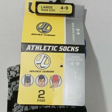 2 Pair Justice League Athletic Socks Boys Shoe Size Large 4-9 Batman Superman