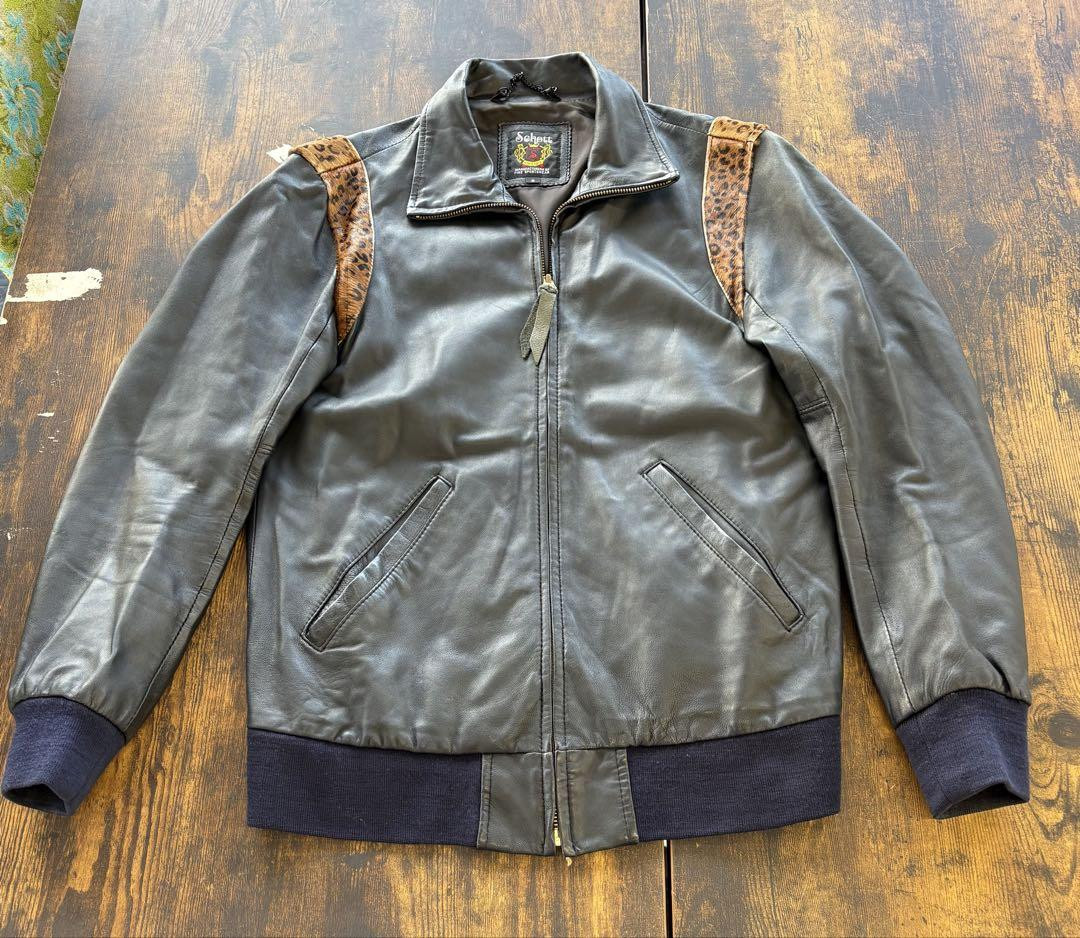 Schott Leather Jacket Black Leopard Men's Size S From Japan
