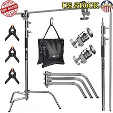 Adjustable Stainless Steel Light Stand Photography Kit W/ Boom Arm Grips Clips