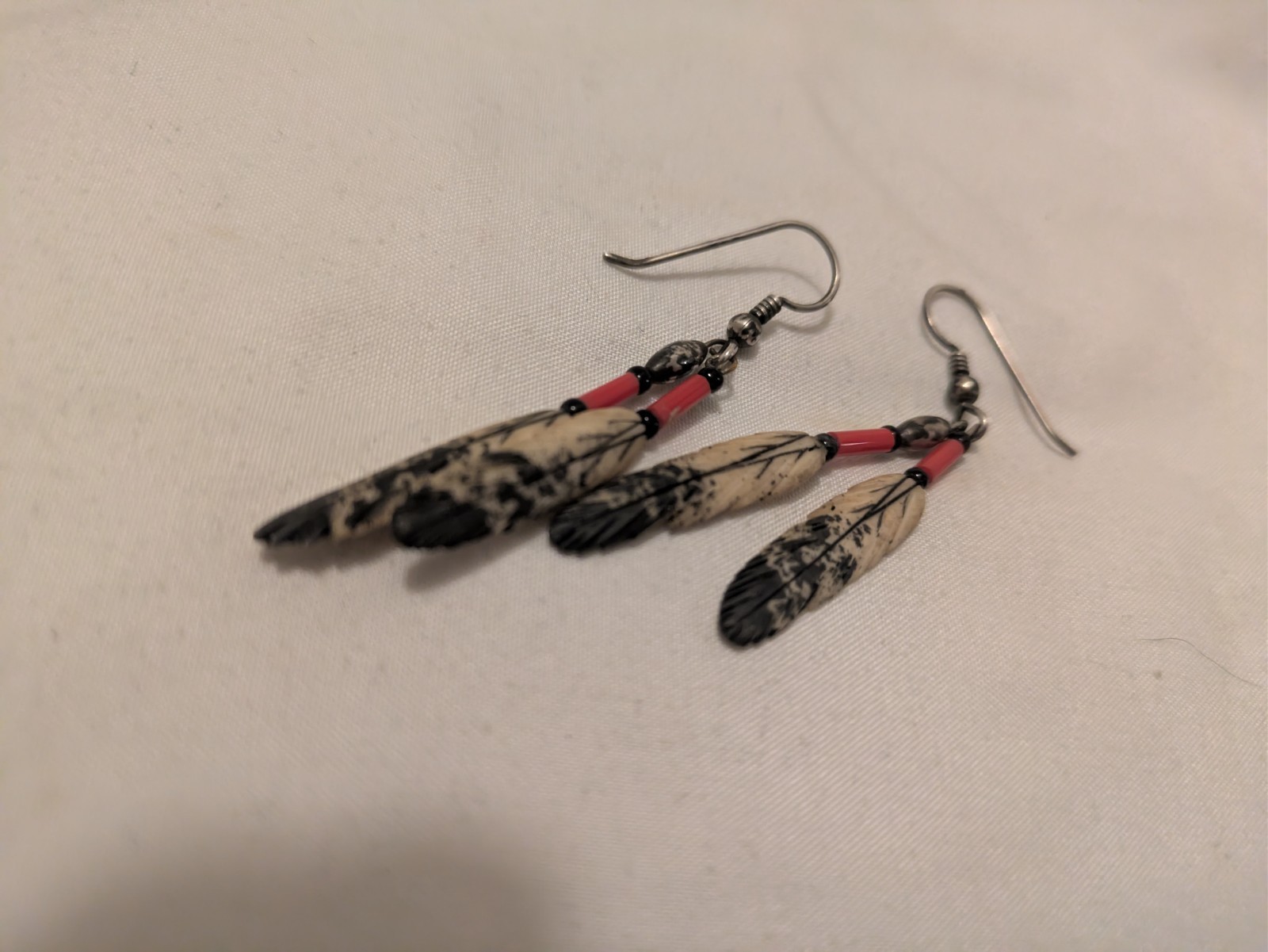 Handmade Native American Bone Feather Earrings - image 1