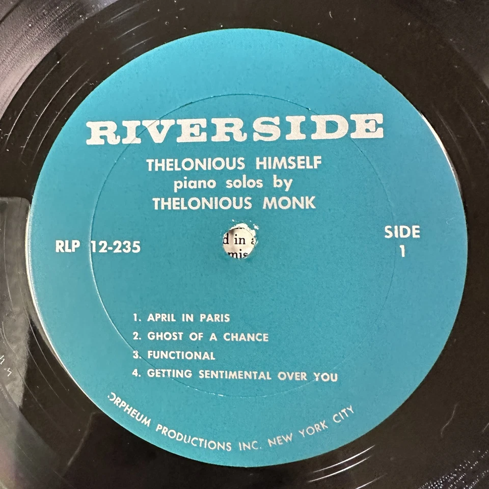 Himself Solo Piano Record Vinyl Thelonious Monk Riverside RLP 12-235 Mono - Image 3 of 4