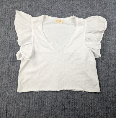 Nation LTD Shirt Womens Large Ruffle Sleeve Preppy Minimal Closet Staple Classic