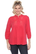 Johnny Was Calme Pink Gauze Embroidered Button-Down Blouse O21069