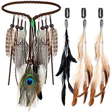 3 Pack Feather Hair Clips and 1 Boho Feather Headband Hippie Hair Extensions