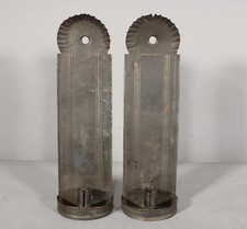 A RARE PAIR OF 19TH C TALL TIN CANDLE SCONCES IN UNTOUCHED ORIGINAL SURFACE