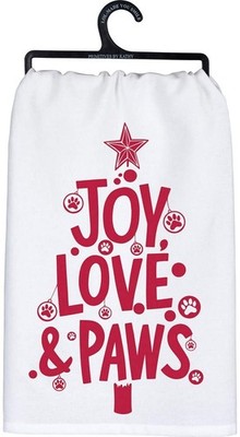 Primitives by Kathy Joy Love and Paws Kitchen Dish Towel, 28-inch, White & Red