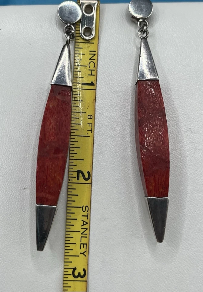Pendientes geométricos de plata esterlina artesanales de coral teñidos con sangre MADERA ÚNICOS EN SU CLASE Foto 4 de 4