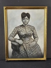 Vtg Framed Portrait Woman Polka Dot Attire Black Americana on Paper Board