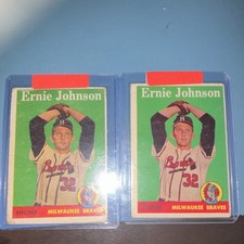 Topps 1957 MLB Ernie Johnson Milwaukee Braves card lot 2 vintage cards