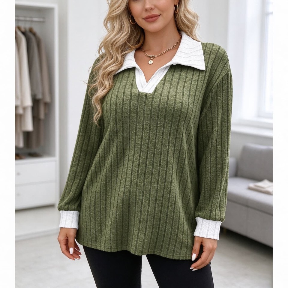 Regular Brown Color Women's Solid Color Collared Knit For Top Casual Wear Regular Length ...