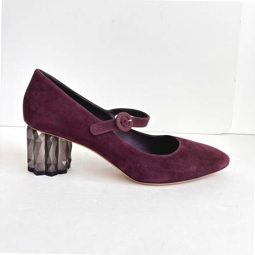 Salvatore Ferragamo Suede Mary Jane Pumps Block Heel Burgundy Size 10 C Narrow - Picture 4 of 14