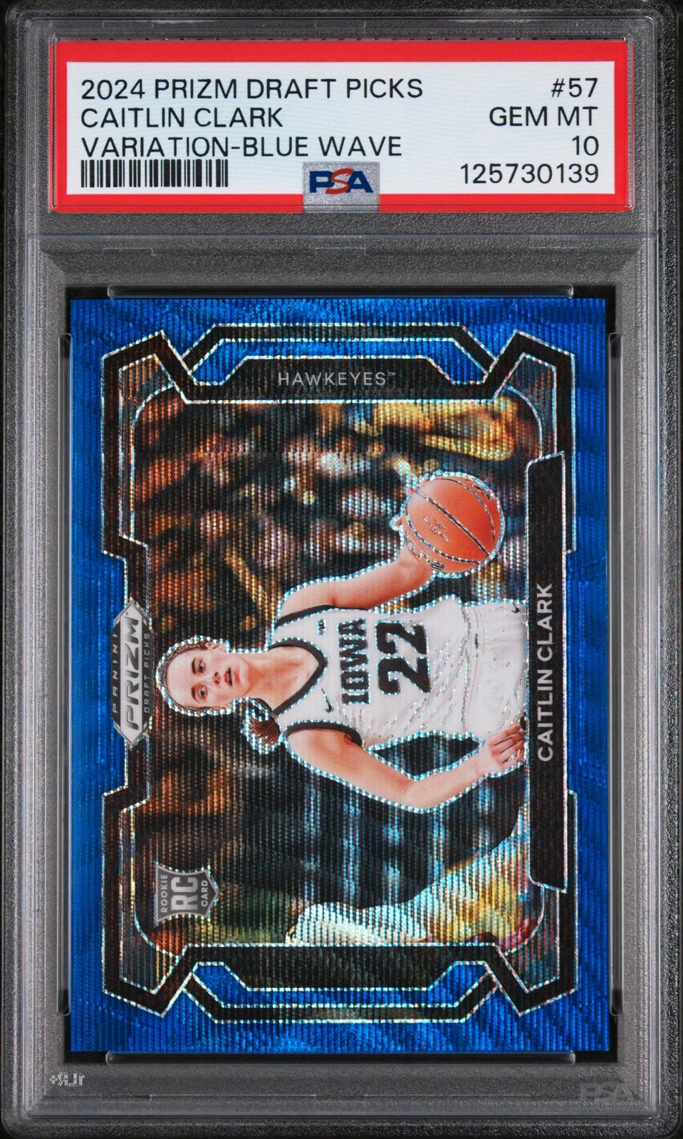 2024 Panini Prizm Draft Picks Blue Wave Caitlin Clark #57 149/249 PSA 10