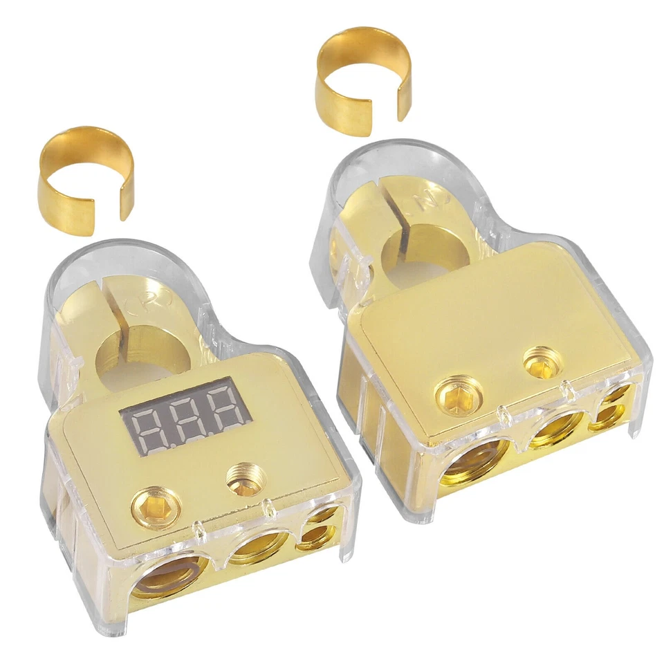 2X Digital Car Battery Terminal Connectors 12V Voltmeter 0/4/8 Gauge Power Post - Image 2 of 4