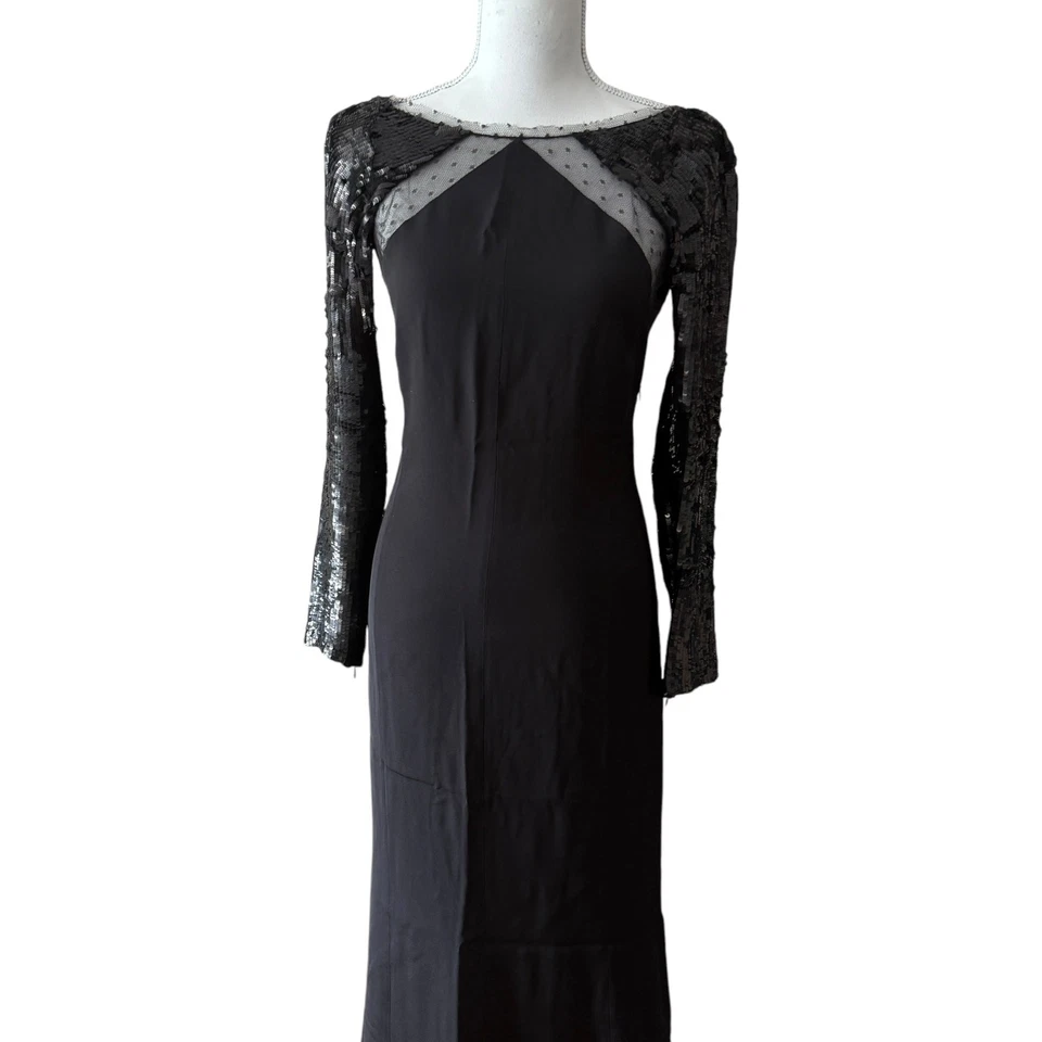 Vestido Emilio Pucci Lentejuelas Mangas Largas Espalda Abierta Seda en Negro Talla 6 Foto 2 de 4