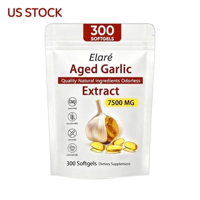 1 PACK Elare Aged Garlic Extract, 300 Softgels, 7500mg Odorless | Heart & Immune