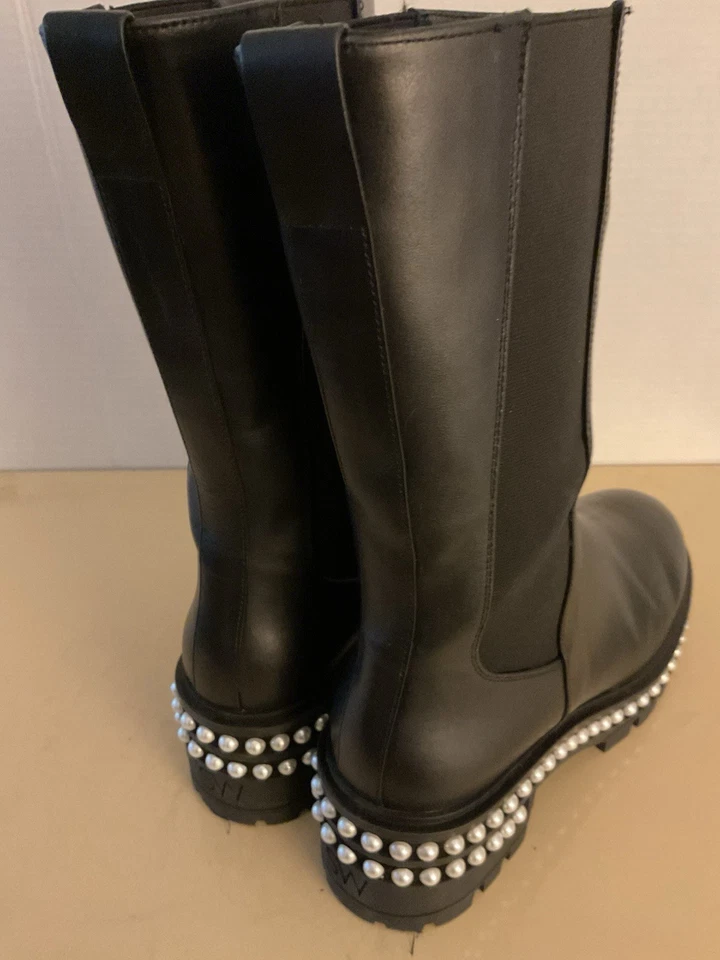 Женские черные кожаные сапоги Stuart Weitzman Chelsea Soho с жемчужной отделкой размер 9 евро 40 - Изображение 3 из 4