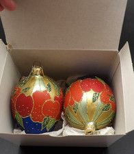 Hand blown/ hand painted red/blue/green/gold egg shaped ornaments 2