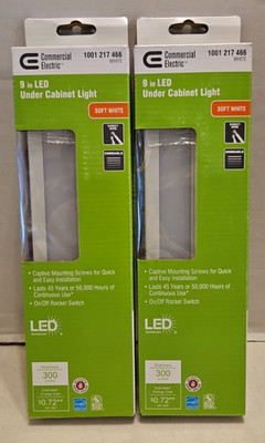 Commercial Electric White 9in. LED Under Cabinet Light 57001WH - Lot Of 2 New Y