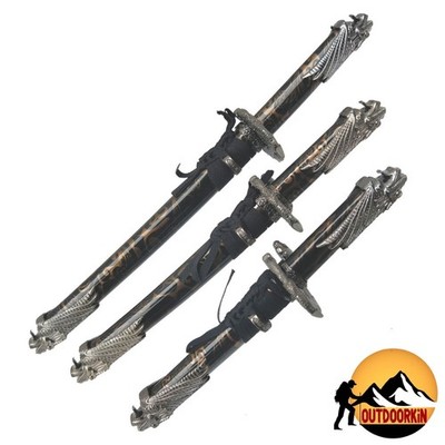 Defender 3Pcs Set Dragon Design Handle Black Samurai Mini Katana Sword