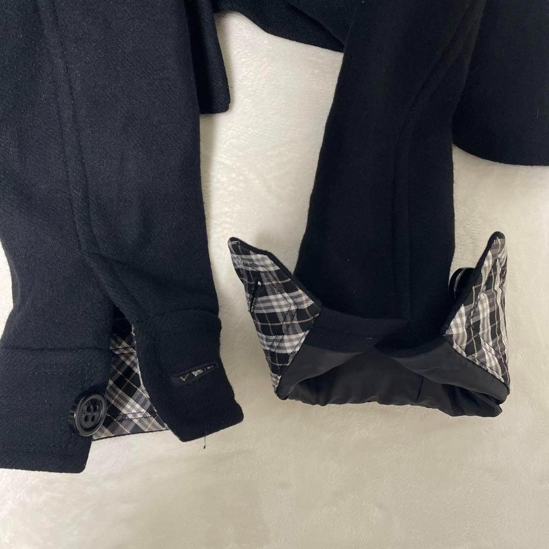 Burberry Pea Coat Black Wool With Check Pattern Size 38 For Women thumbnail 7