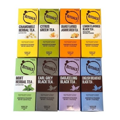 Tea bag variety with 8 flavor options, green tea, black tea, herbal tea, 25 bags