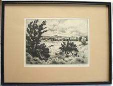 1943 Gene Kloss Framed Etching 'Indian Summer' 8x11 Edition Of 75 Pencil Signed