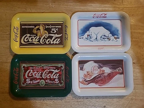 Set of 4 Vintage 1989, 1991,1997 Coca-Cola Mini Trays 6.5" x 4.5"