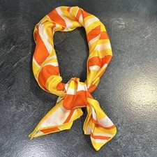 Vintage 60s ECHO 100 Silk Scarf Orange, Yellow White Striped 64 X 15