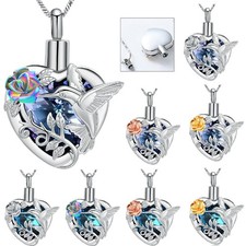 Rose Flower Hummingbird Stone Heart Necklace Urns for Ashes Holder Jewelry Gift